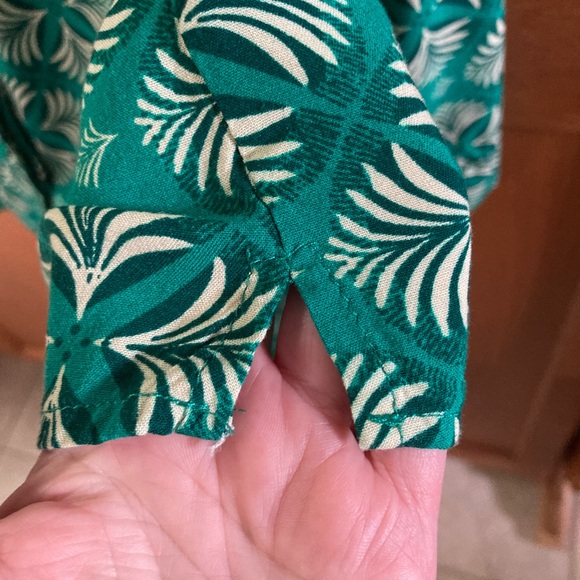 Per Se by Carlisle business casual blouse in vibrant Green Palm leaf Fabric Sz1X - Picture 10 of 11